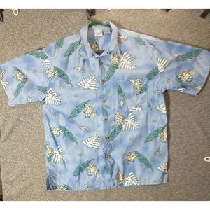 OP Ocean Pacific Sport‎ Hawaiian Shirt Large Button Up Short Sleeve Floral Blue